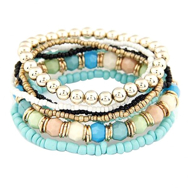 1 set Boho Bohemian Mix Style Multilayer Elastiska Pärlarmband för Bankettfest Brun