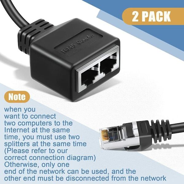 2 stk. RJ45 Ethernet-kabel netværksadapter Ethernet-splitteradapter Etherne