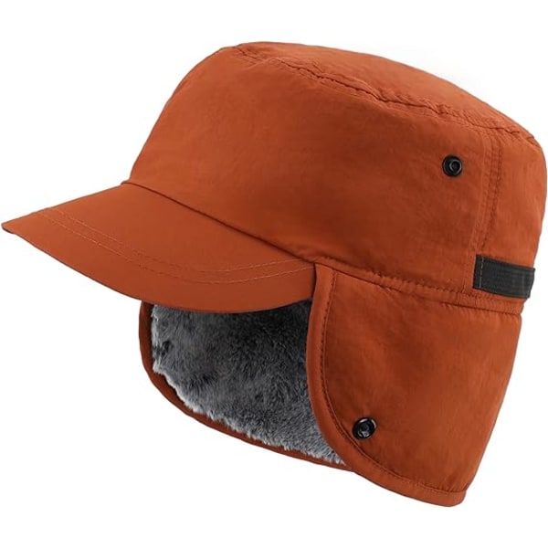 Vinterlue for menn med rand Varme øreklaffer-hatt i fuskepels-baseballhette Rødlig B