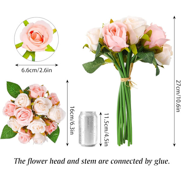 24 Hoveder Kunstige Rose Blomster Buket Silke Blomster Rose til Hjem Bryllup