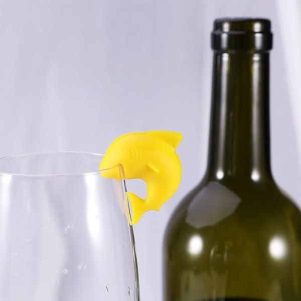 12 st Silikon Glas Charms Återanvändbara Dryckesmarkörer Mini Haj Vinglas I