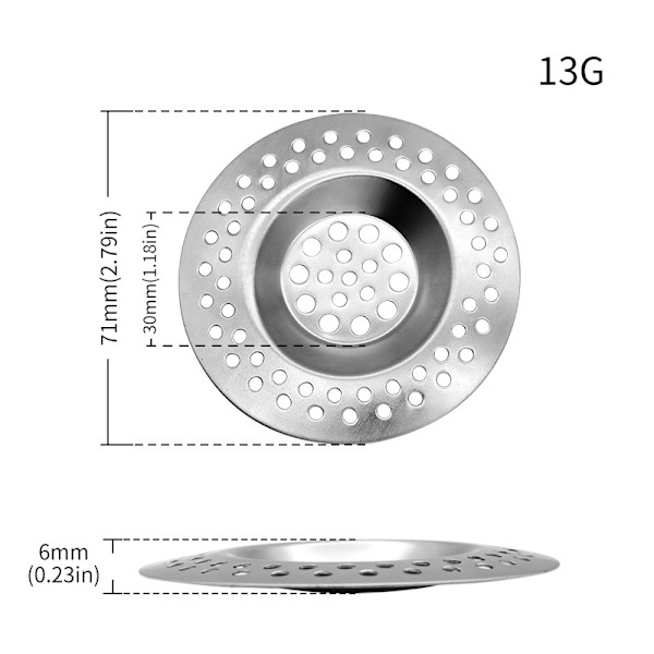 Set med 6 st sildukar i rostfritt stål - 7 x 0,6 cm - Högkvalitativa silar för diskho, handfat, kök och badrum, hårsilar för dusch och badkar,