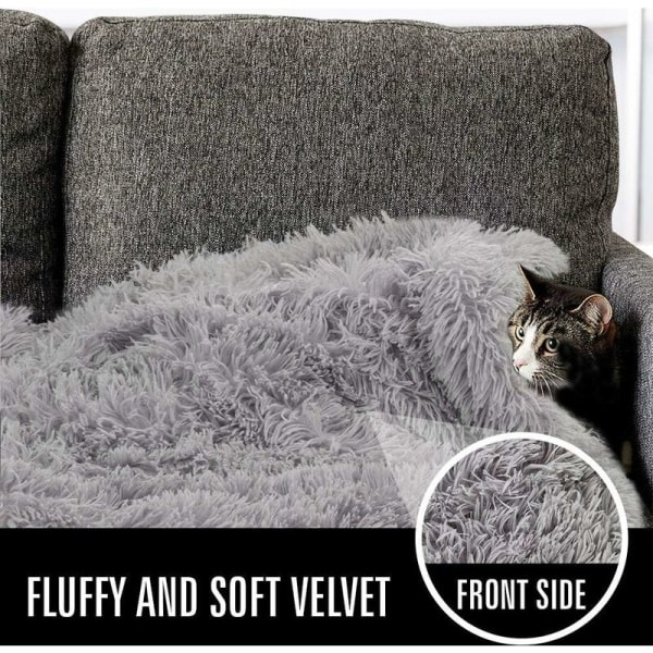 2 stk Fluffy plysj tepper for hunder og katter Dobbeltsidige matter Vaskbare Myke og varme komfortable deksler Kjæledyr Hundesofa seng (Grå: 36X56cm)
