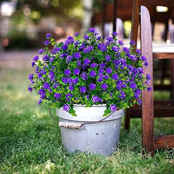 6 stk. kunstige blomster, simulerede blomster grønne planter UV-bestandige planter