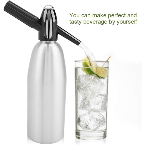 1L aluminiumsodahevert for brus, kullsyrevann, juice, cocktail (sølv)