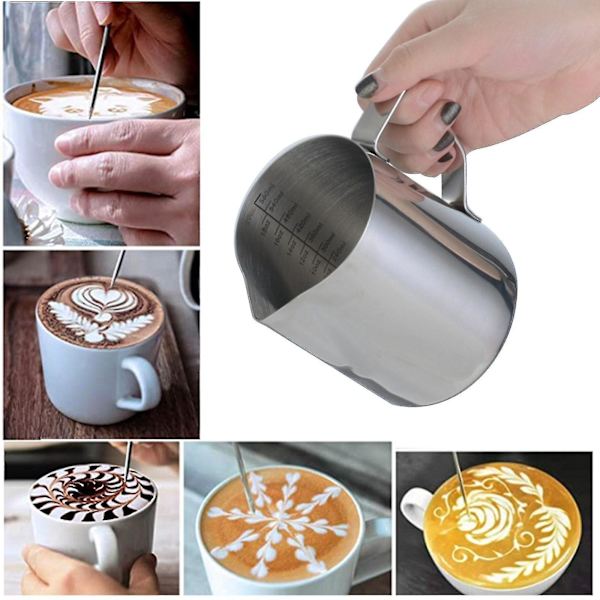 304 rostfritt stål mjölkskumkanna 350ml mjölk kaffe mått ångkanna