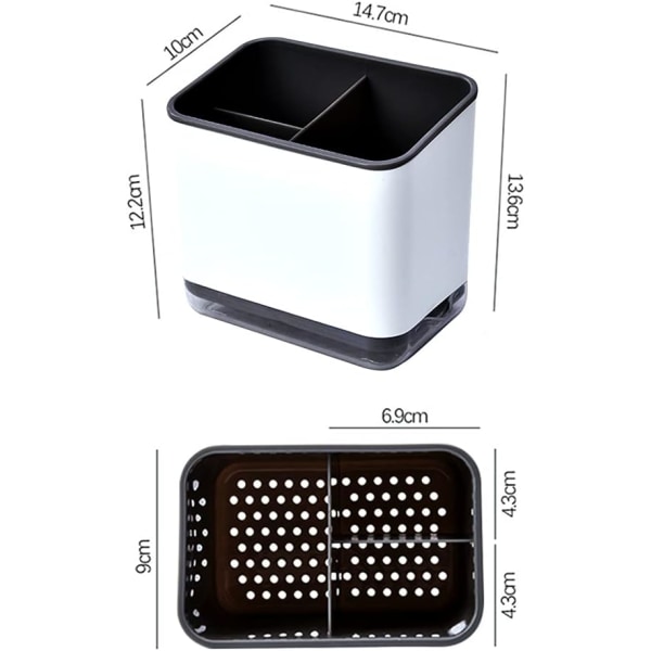 Bestikkholder, tildekket oppvaskstativ, 3 rom multifunksjonelt bestikkbrett (svart) 13,6*14,7*10cm