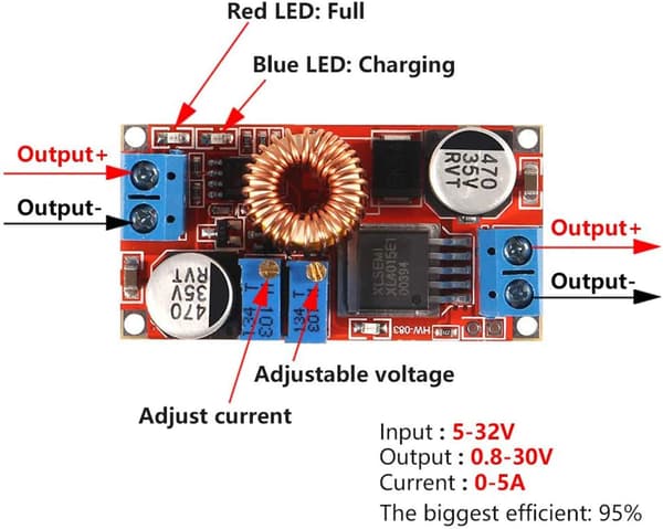 5A Konstantstrøms LED-drivermodul Batteriladespenning DC-DC 5-32V