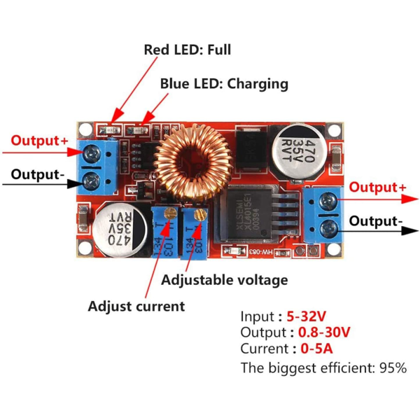 5A konstantströms LED-drivmodul batteriladdningsspänning DC-DC 5-32V