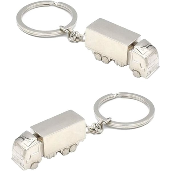 2Pcs Cute Truck Keychain Heavy Duty Keyring Men Car Metal Key Chain Hoops Keyfob 3D Silver Keyring Key Holder Creative Lovely