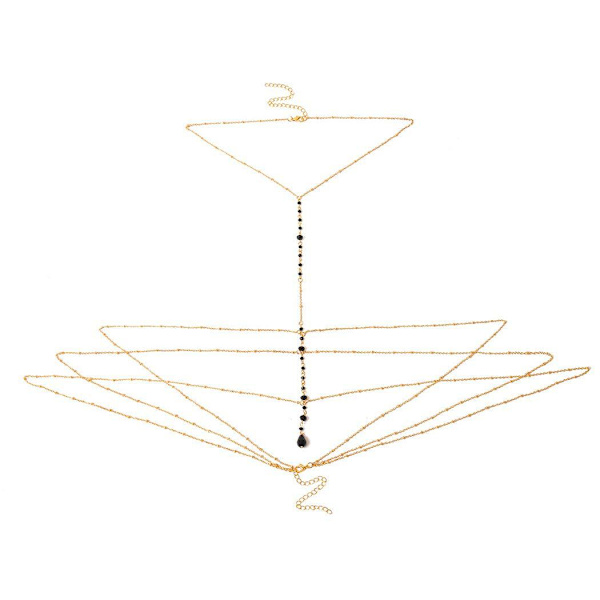 Svart pärla kroppskedja guld BH sexig bikini kroppssmycke halsband