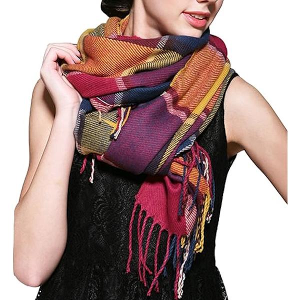 Dam Scarf Fashion Lång Rutig Sjal Wraps Stor Rutnät Vinter Varma