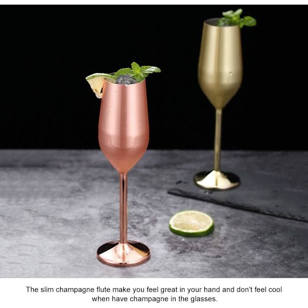 Champagneflöjter Set om 2, 304 Roséguld Rostfritt Stål Champagneflöjter 220ml Rödvinsglas Set för Bröllopsdag Födelsedagspresenter (Roséguld)