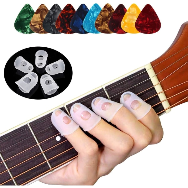Gitarr fingertoppsskydd - 10 delar silikon gitarr fingerskydd Gu