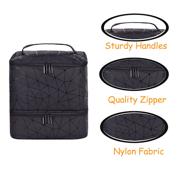 Neglelak Organizer Taske Neglelak Organizer Taske, Dobbelt-Lag Neglelak Opbevaring og Negle Tørrer Etui, Holder 30 Flasker (15 ml) (Sort)