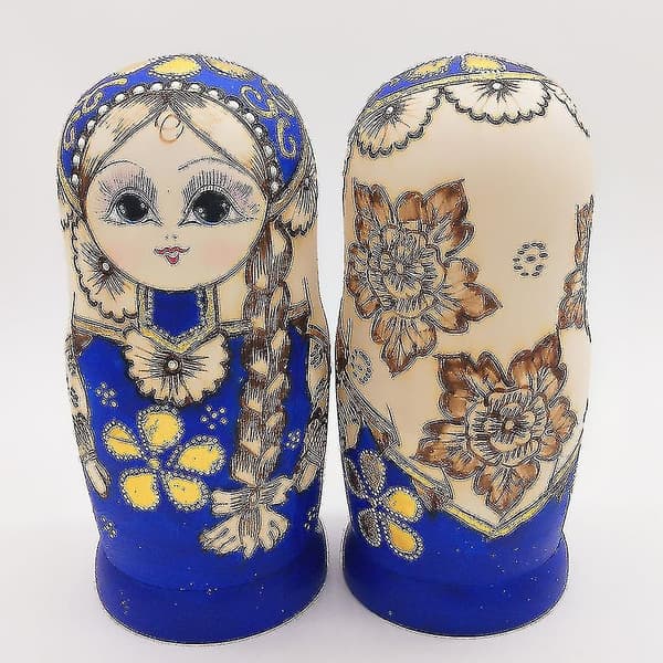 7 st Blå Ryska Dockor - Matryoshka Leksaker i Trä för Barns Presenter