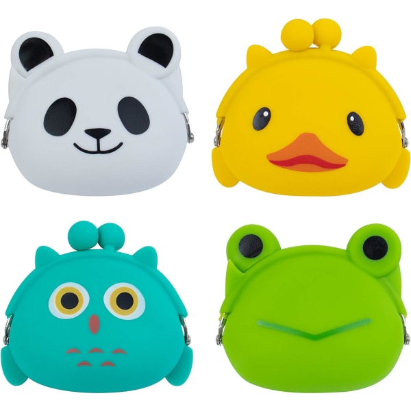 4 Pack Cartoon Animal Silikon Mynt Lommebøker Veske Headset Bag for