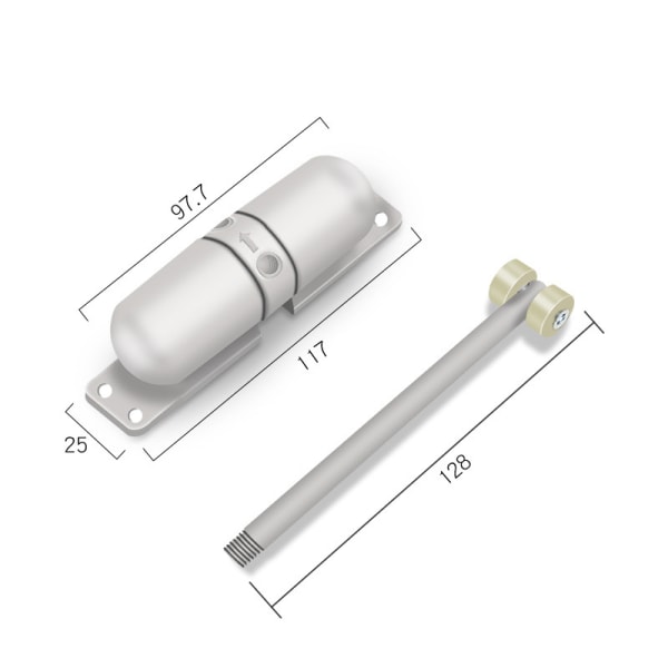 Automatisk dörrstängare i metall med justerbar fjäder, vit