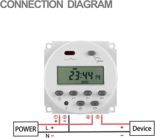CN101A Input DC/AC 12V, Output 200-250V AC, 16A LCD Digital Programmerbar Timer Relæ Tidsafbryder Understøtter 17 Gange Dagligt Ugentligt Program