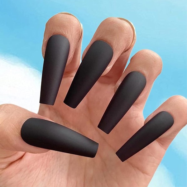 24 stk. Matte Ballerina Tryk på Falske Negle  Ren Sort Punk Rock Negl