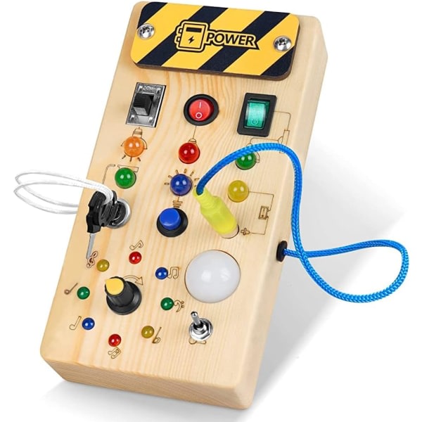 1 stk Music Montessori Busy Board Aktivitetstavle i træ med 8 LED'er