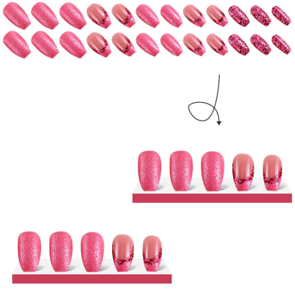 French Tip Press Nails Medium Square Fake Nails Glossy Pink Acryl