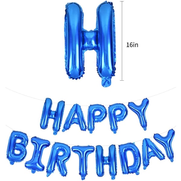 Blåt tillykke med fødselsdagen ballonbanner, 16 tommer mylar folie bogstav fødselsdagslogo