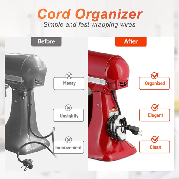 6 st sladdorganisatör för apparater, sladdvinda för köksapparater, nyaste designade sladdhållare, kabelvinda (svart, vit, grå)