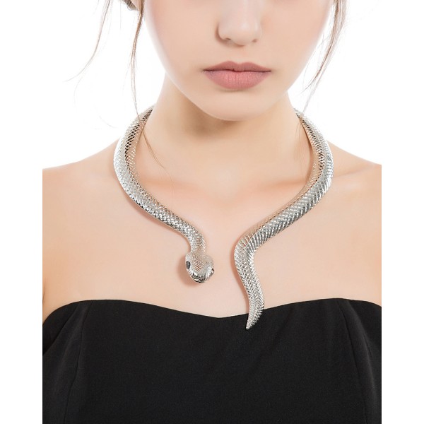 Women's Curved Alloy Cuff Snake Choker Necklace Costume Statement