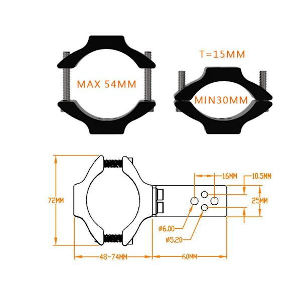 Set med 2 universelle arbeidslysbraketter - Tg13 - 30-54 mm - for motorsykkelhovedlys