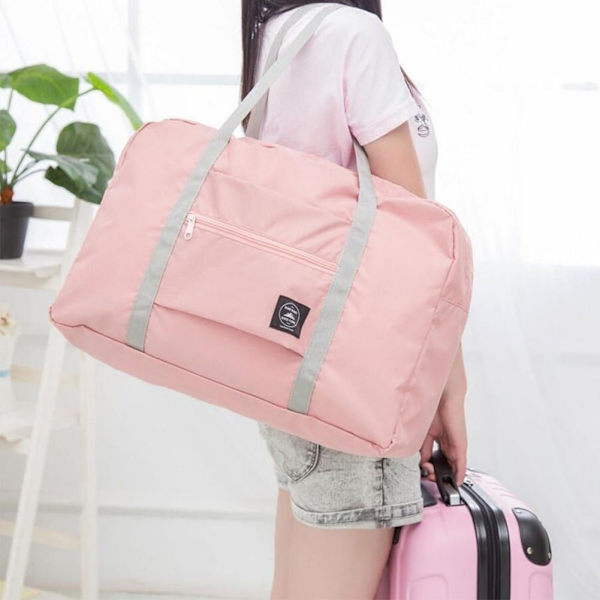 Resväska för resor Fällbar organiseringsväska Resväska Resväska Sport Gym Bag Sport Duffel Bag med vagnhylsa (rosa)