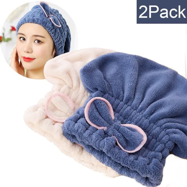 2PC Mikrofiber Hår Tørkehetter, Ekstra Myk & Ultra Absorberende, Rask Tørking