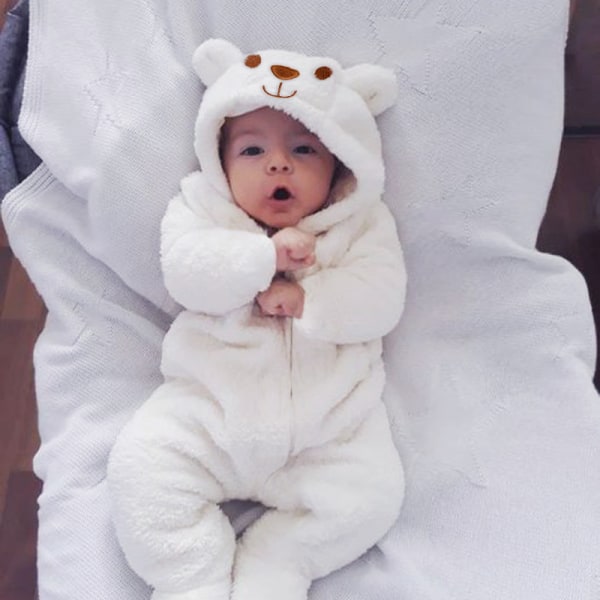 Nyfødt baby dreng pige Børn Bear Hooded Romper Jumpsuit Bodysuit Tøj ud