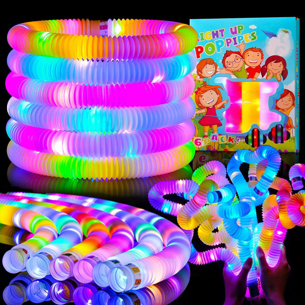 12 STK Mini Pop-rør Sanselegetøj, lysende pop-rør, LED lyser op