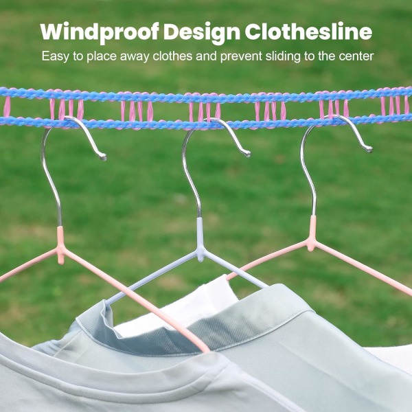 3-pack vindtät klädstreck med krokar – 8 m – Idealisk för inomhus/utomhus