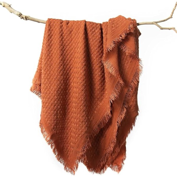 Kasteteppe for Couch-Soft Boho Christmas, Cozy Fall Knit Orange Waffle T
