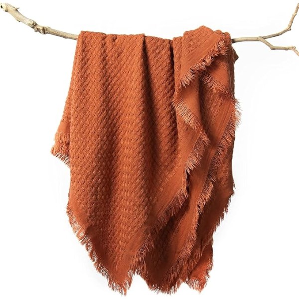 Släng filt för soffa - Mjuk Boho Jul, Mysig Höst Stickad Orange Våffel T