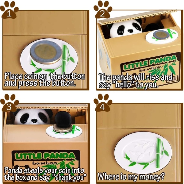 Panda Stjæler Penge Bank, Sparegris til Børn, Møntbank til Pengeopsparing,