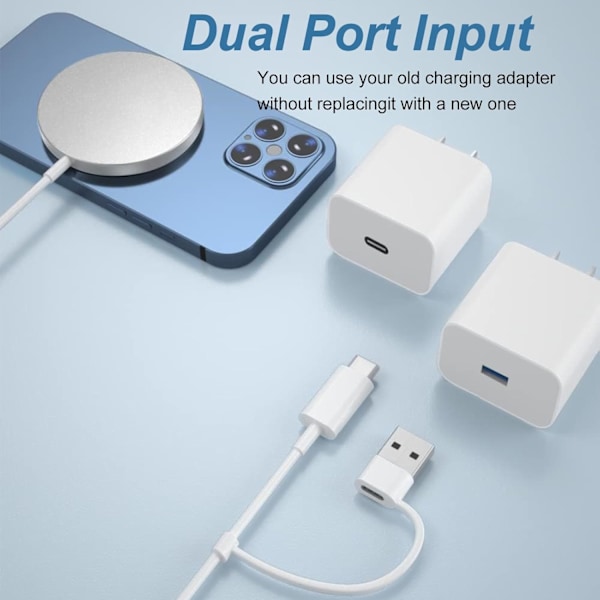 15W Magnetisk Induktionsladdare - MFi-Certifierad - Magnetisk Bas till USB-C Laddningskabel (1m) med USB-A Port, Lämplig för iPhone15/14/13/12 Pro Max M