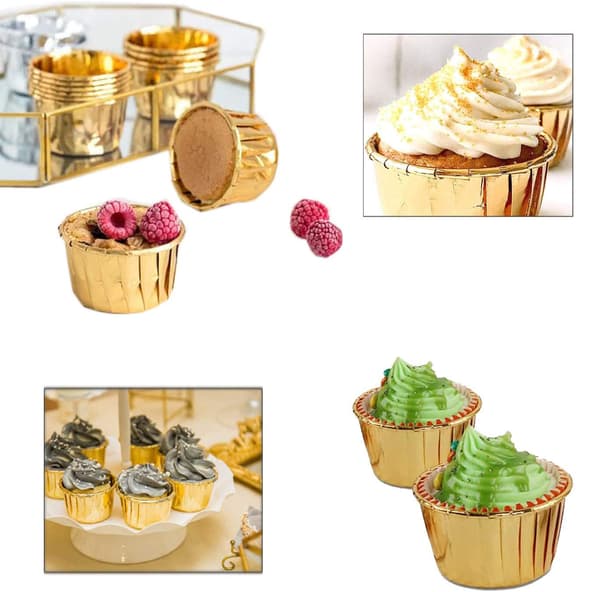 Förpackning med 50 muffinsformar guld, mini muffins pappersformar