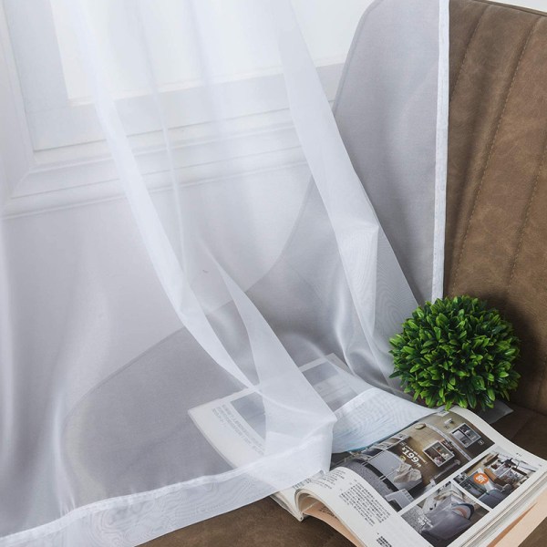 Voilegardiner med öljetter för fönster 132*243cm Voile Vit