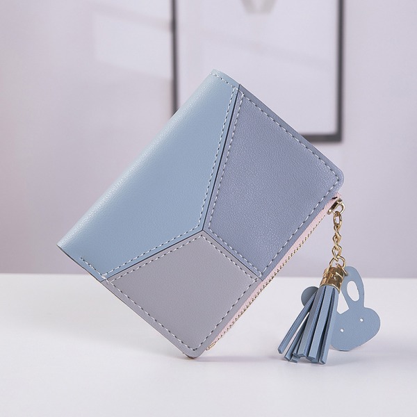 Liten plånbok för kvinnor, tjejer Bifold Slim PU-läder (blå)