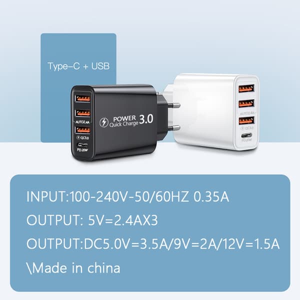 3-port USB multistik universal QC3.0 hurtigoplader