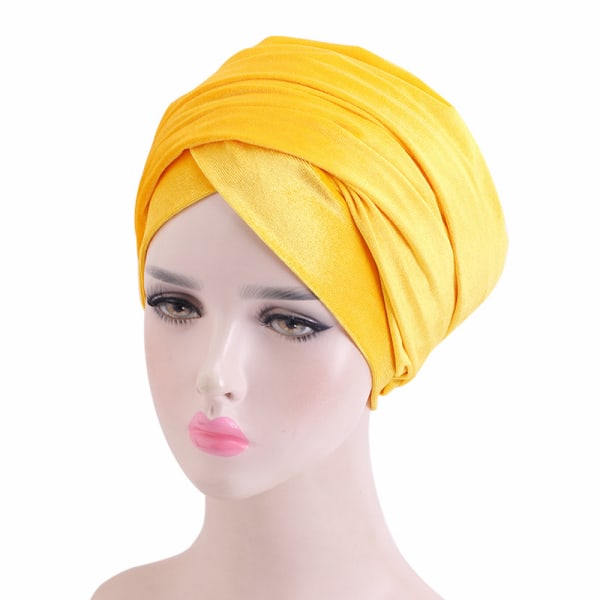 Multi Layer Fløjls Turban Cap Ensfarvet Elegant Hijab Hat Elast