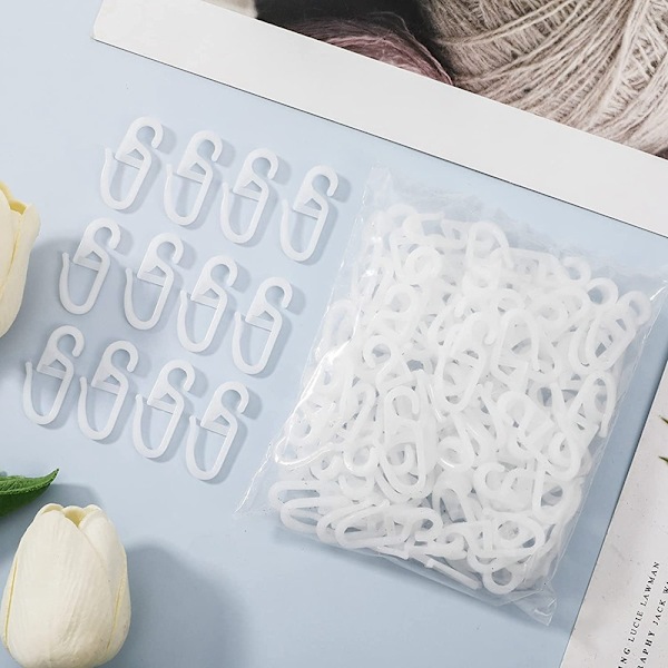 100 st vita plastgardinkrokar, vita plasthakar, dörrgardin och duschdraperi