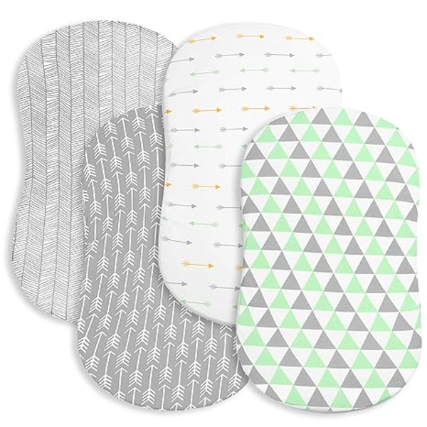 Bassinet Lakan – Premium Bassinet Lakan 4-pack Jersey Knit Bomull Vagga Lakan – Bassinet Sängkläder för Standard Storlek Kuddar Vit&Grå