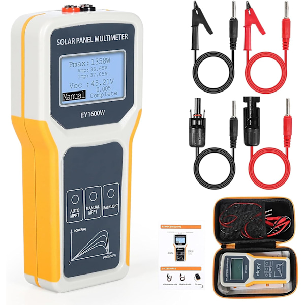 Solpanel-Multimeter, EY1600W Fotovoltaisk Panel Multimeter Solpanel MPPT Testare Maximal Effekt Punkt Effektmätare