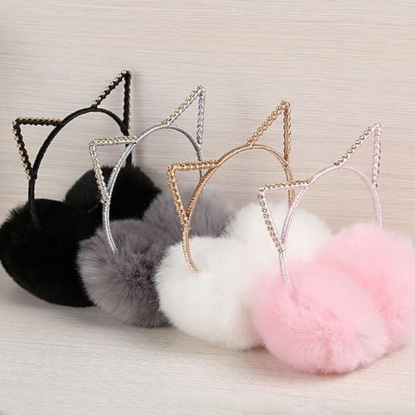 Glitter Crystal Cat Ears Vinteröronmuffar Varma Plysch Öronvärmare f