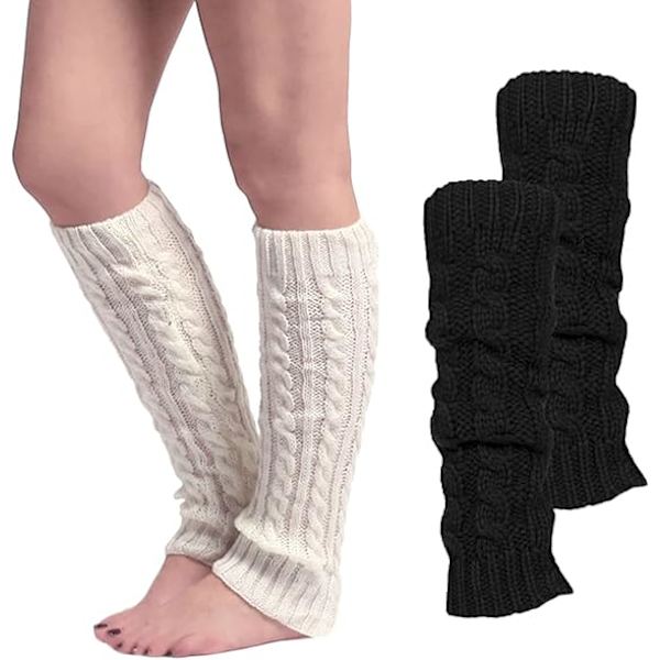 2 par dam-benvärmare, vintermjuk stickad virkad flätad design, varma stickade vinterstrumpor för kvinnor och flickor