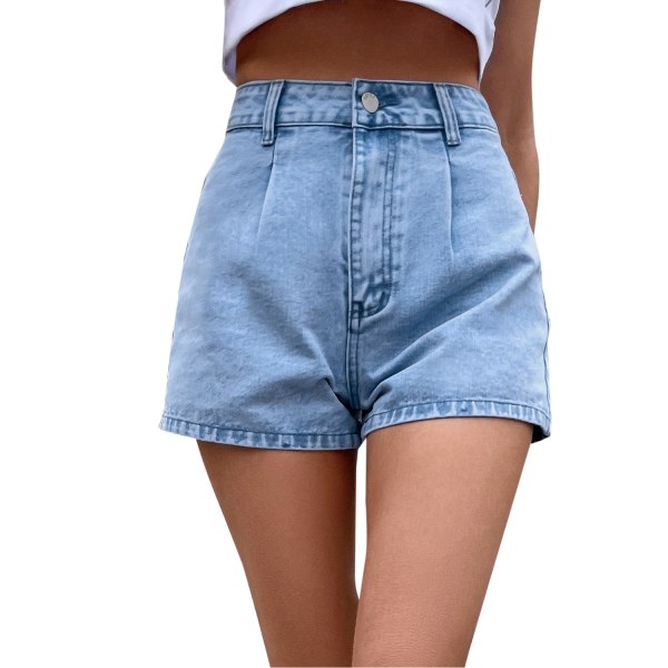 Kvinders Casual Højtaljede Denim Shorts Lige Ben Jean Shorts STØRRELSE L